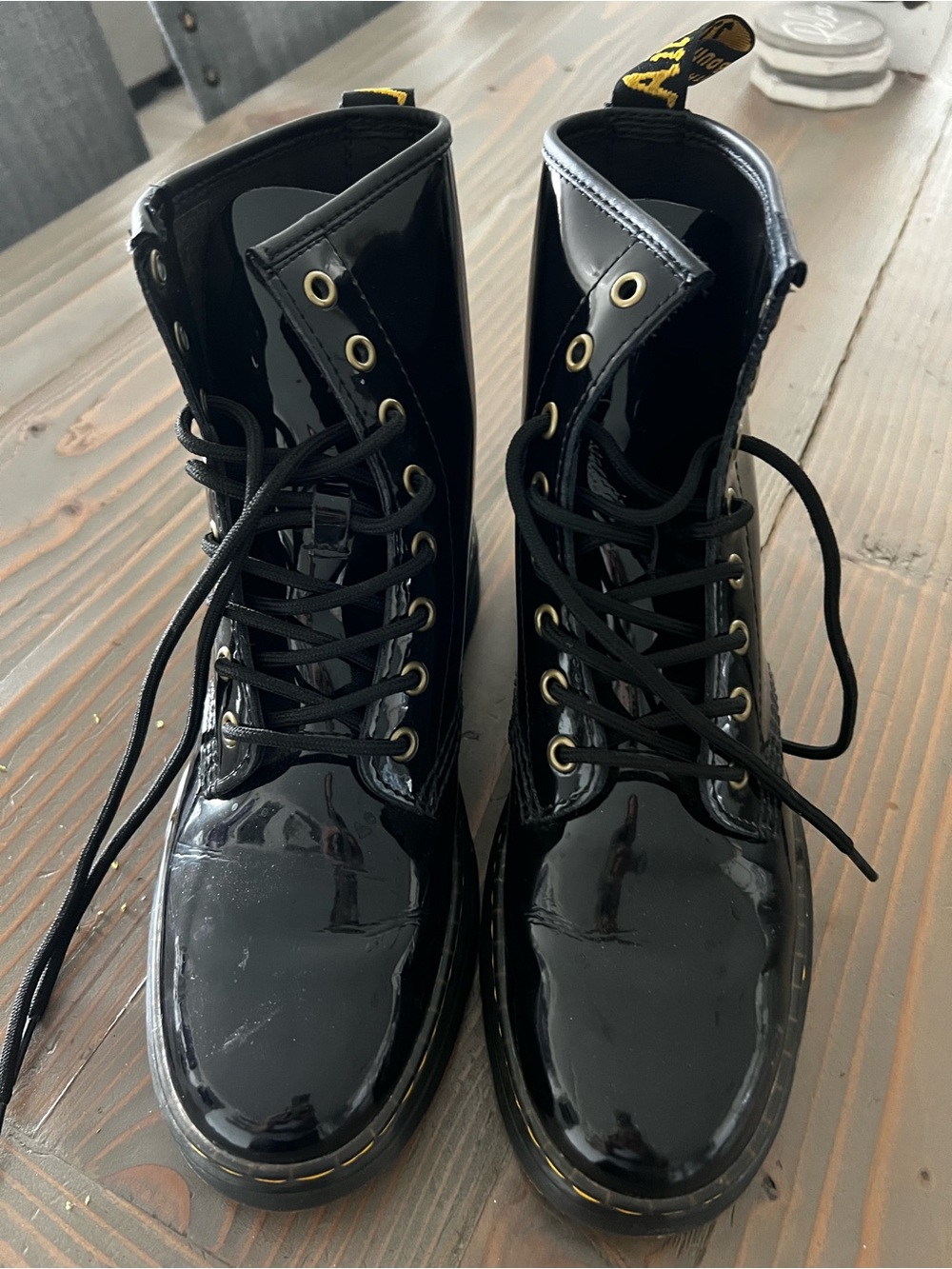 Dr. Martens Black Patent Lace-Up Combat Boots